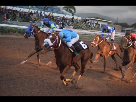 Runaway Algo (6) storms through for victory in the Easter Sprint Cup at Caymanas Park on Monday, April 18, 2022.