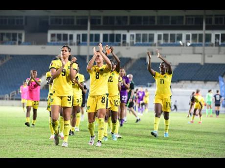 Reggae Girlz thank fans for their support after defeating the Dominican Republic 5-1 in their last qualification game for the Concacaf Women's Championship at Sabina Park in Kingston on Tuesday, April 12.
