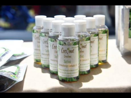 Cannabis-infused products on display at Gray’s Inn Sports Complex in Annotto Bay, St Mary last week.