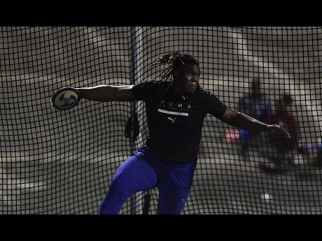 Fedrick Dacres in action in the Men’s Discus Throw final at Velocity Fest 11 at the National Stadium on Saturday.