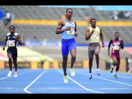 Edwin Allen High School’s Bryan Levell in action in the Class One Boys 200m semi-final at the ISSA/GraceKennedy Boys and Girls’ Athletics Championships at the National Stadium on Friday, April 8.