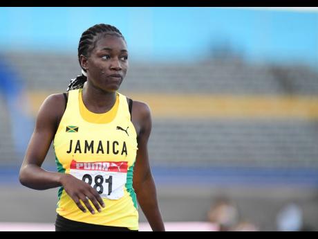 Jamaica’s Samantha Pryce after winning the Girls U20 3000m race at the Carifta Games in Kingston on Sunday, April 17.