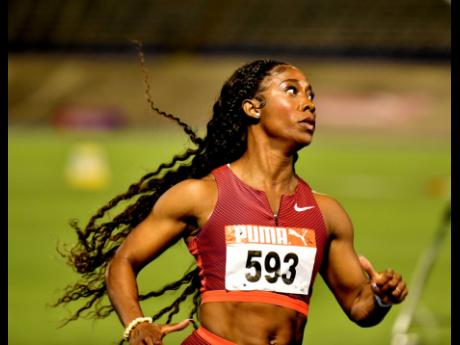 Shelly-Ann Fraser-Pryce moments after winning heat two of the women’s 100m preliminary round at the JAAA National Senior Championships at the National Stadium on Thursday, June 23.