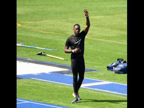 Olympic Games and national 110m hurdles champion Hansle Parchment during a training session at Lane Community College in Eugene, Oregon, yesterday, ahead of the start of the World Athletics Championships tomorrow.