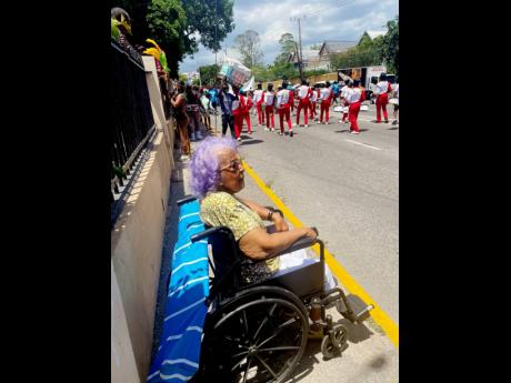 Pearl McLarren, 91, got an eyeful on Sunday as she watched costumed revellers make their way along Trafalgar Road in their colourful attire.
