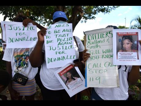 Protesters calling for justice for missing social media influencer Donna-Lee Donaldson yesterday.