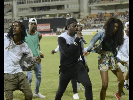 Ding Dong (centre) and the Ravers performing at Sabina Park in 2019.