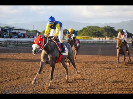 MOJITO, ridden by Dane Dawkins, wins the Supreme Ventures Limited Jamaica Two-Year-Old Stakes over a mile at Caymanas Park yesterday.