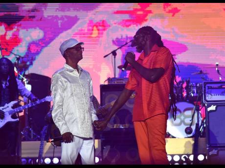  Acclaimed reggae icons Beres Hammond (left) and Buju Banton share the stage at their Intimate concert, held at Plantation Cove, St Ann on January 1.