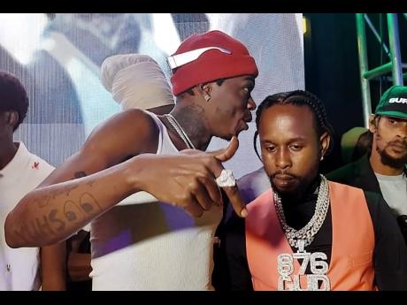Superstar entertainers Skillibeng (left) and Popcaan.
