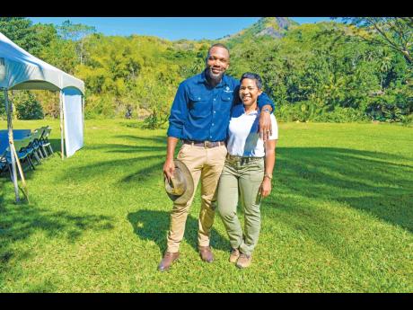 Mulberry Valley Estate principals, dancehall/reggae artiste Agent Sasco and his wife, businesswoman, Nicole McLaren Campbell, share some lens time at their recent property tour.