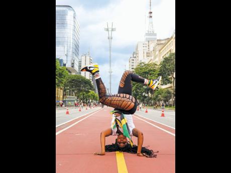 Dancer Kimiko Versatile has a little playtime in the streets of São Paulo, Brazil.