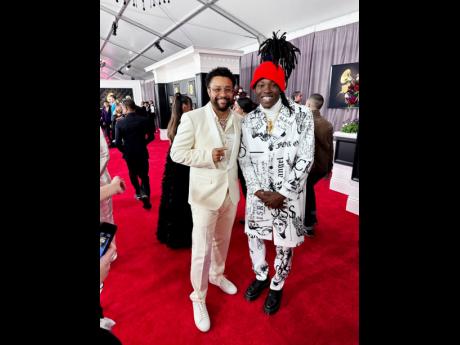 Blvk H3ro (right) with reggae superstar Shaggy on the Grammy Awards red carpet.