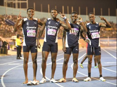 Members of the Jamaica College team which won the 4x800 metres Open at last Saturday’s Gibson McCook Relays. From left: Tyrone Lawson, Kemmario Bygrave, Rasheed Pryce and Nicholas Power.  The quartet won in seven minutes 40.78 seconds.   