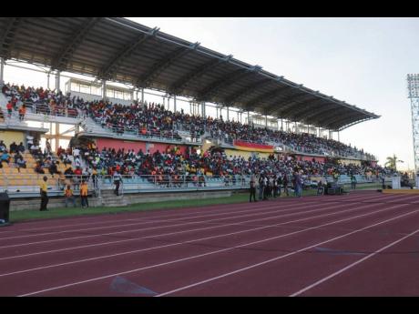A section of the running track and stands at the Montego Bay Sports Complex.