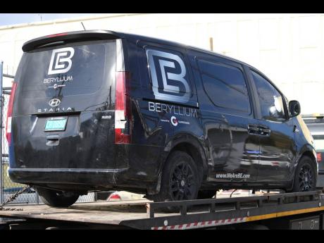 The Beryllium company vehicle which was shot up during yesterday’s robbery.