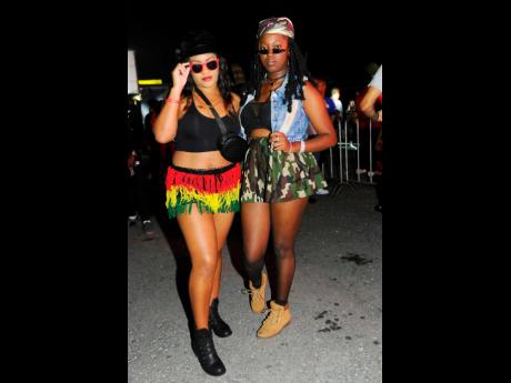 Credit: Nicholas Nunes It’s Rasta love for Kedeijah Cameron (left), who is joined by camo-clad diva Ebony Irons.