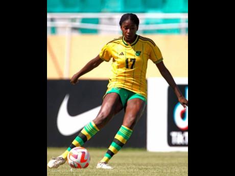 Defender Njeri Butts in action for the young Reggae Girlz during yesterday’s Concacaf Under-20 Championships match against Panama at the Estadio Feliz Sanchez in the Dominican Republic. Jamaica won 4-1. 