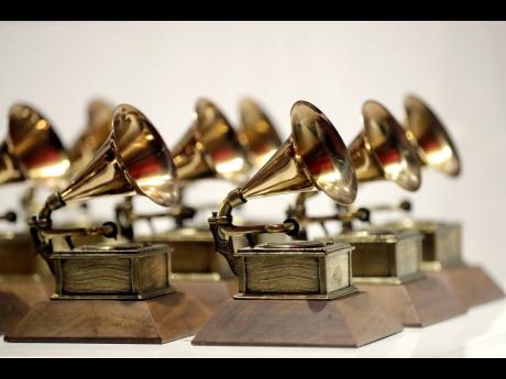 Grammy Awards are displayed at the Grammy Museum Experience at Prudential Centre in Newark, New Jersey.

