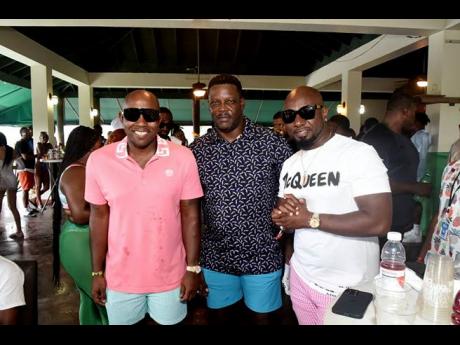 (From left) Ryan Reid, FirstRock Group co-founder; Stephen Price, vice-president and general manager, Flow Jamaica; and Garth Walker, Celebrity Playground’s promoter made an entrance at Dream WKND’s Wet N Wild. 