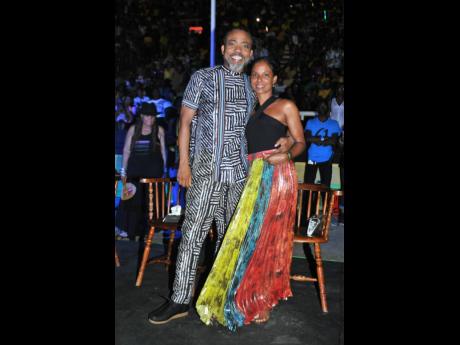 Soca King Machel Montano and wife Renee at the Grand Gala on Sunday at the National Stadium in Kingston.