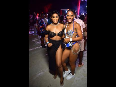 Credit: Anthony Minott Gal pals Santanya Jackson (left) and Quannia Walker at the Skinz and Tattoos Beach party hosted at Ultra Beach Club in Hellshire, Portmore, St Catherine, last weekend.