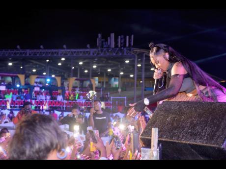 Jada Kingdom gets up close and personal with her Trinidadian fans at Magnum Xplosion Summer Stage last Saturday at Queen’s Park Savannah, Trinidad.