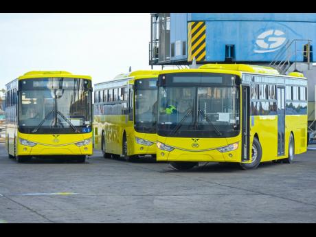 Three of the 50 buses that arrived in the island which will be added to the fleet of the Jamaica Urban Transit Company that serves the Kingston metropolitan transport region. 
