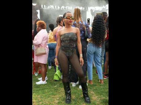 Recording artiste, Lia Caribe , made sure everyone knew she was present in a black corset and matching bedazzled leggings.