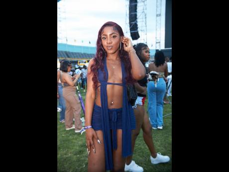 Jewels did not hold back on her look as she rocked a navy blue two piece accentuated by her Gucci bag.