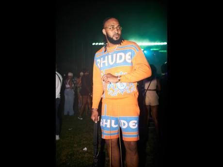 Nigel Dennis strikes a pose in his Rhude two piece set. 