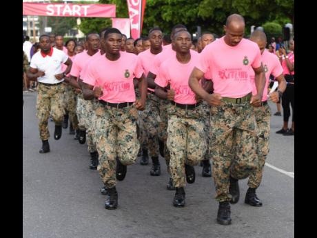 Members of the Jamaica Defence Force participating in an edition of the Pink Run.