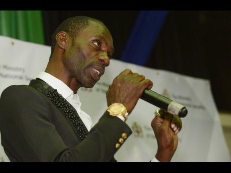 Ninja Man speaking at the Ministry of National Security function in 2017.