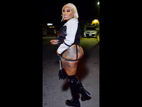 Tash the Dope Girl shows off her her skins and tats at Skinz & Tattooz Off-Shore, the Shorts Shorts Edition, held at the Portmore Mall, St Catherine, last weekend.