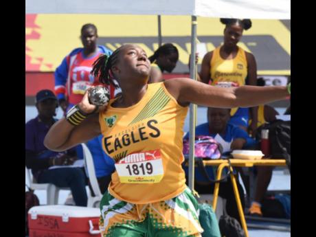 Credit: Ian Allen Excelsior High's Altonique James gets ready to throw the shot put in the Class One girls’ shot put at the ISSA/GraceKennedy Boys and Girls' Athletics Championships at the National Stadium today. James threw 13.14 metres to qualify for the final with the second-best distance.