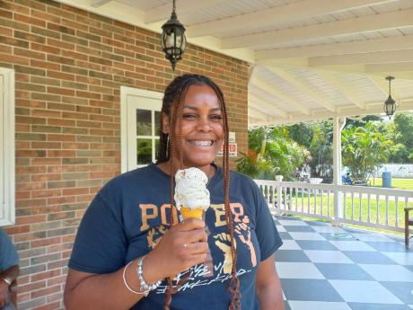 Kimberley Clarke gives the bun and cheese ice cream a thumbs up.