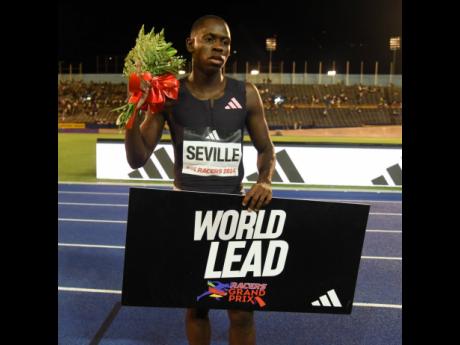 Oblique Seville, winner of the men’s 100 metres in a world leading time of 9.82 seconds.
