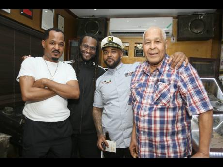 From left: Producer John John, son of King Jammy; entertainer, Craigy T;  Striker Lee Jr;  and  King Jammy. 