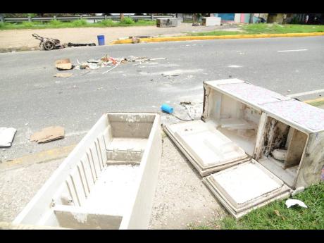 Some of the items that residents used to block the road to protest the killing of 17-year-old Devon Hall by police in a reported confrontation.