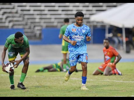 Credit: Ian Allen McGrath High School’s four-goal hero in the semi-finals, Shane Pusey, reacts after scoring against Ocho Rios High at the National Stadium on Wednesday.