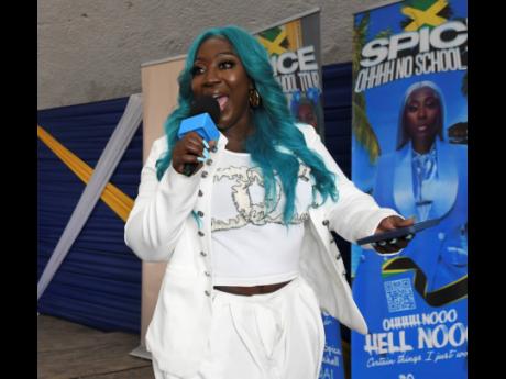 Spice on stage during the first leg of her school tour at Waterford High School on Monday. 