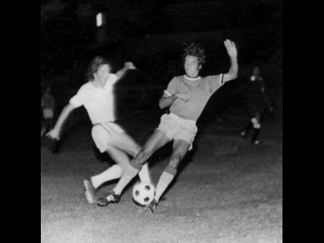 Jamaica’s Geoffrey Maxwell (right) trying to get out of a tangle with Uruguay’s Alejandro Nin in a football match between the teams at the National Stadium in 1973. The match ended in a 1-1 draw.