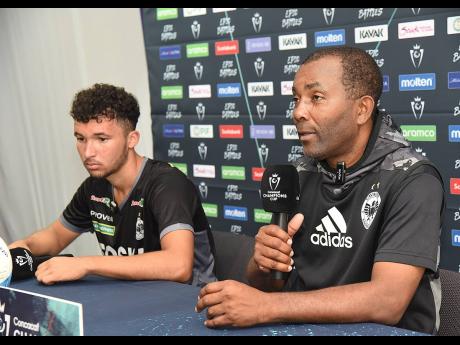 Credit: Ian Allen Cavalier coach Rudolph Speid (right) speaks during a press conference ahead of his side’s Concacaf Champions Cup second-leg round-of-16 game against Inter Miami. Also pictured is one of his charges, Shad San Millan.