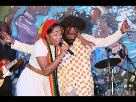 Credit: Nathaniel Stewart Davianah and Abijah ‘Naki Wailer’ Livingston performing at Rootsman Skankin’ Bunny Wailer’s 78th earthday celebration held last Thursday at Greenvale Avenue in St Andrew.