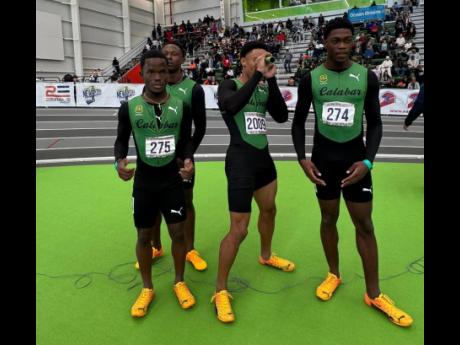 Credit: Contributed Members of Calabar High School’s relay team with Jamal Stephenson (left) and Shaquane Gordon (right), who are expected to be among the Jamaican high school frontrunners in the Championship of America 4x100m at Penn Relays.