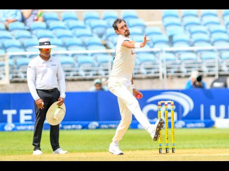 Credit: Matthew McKoy Photos Australia’s Mitchell Starc in action on day three of the third Test against the West Indies at Sabina Park yesterday.