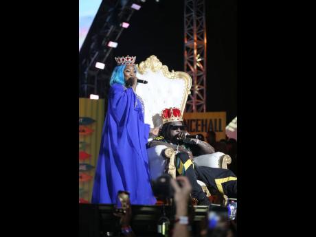 Credit: Nathaniel Stewart Queen of Dancehall Spice (left), in full regalia, and Vybz Kartel after he was crowned King of the Dancehall.