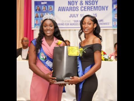 LASCO, NAJ Nursing Student of the Year 2024-2025, Aeisha Anderson (left) presented a thoughtful gift for Colie Lyn, who was named the 2025-2026 LASCO, NAJ Nursing Student of the Year.