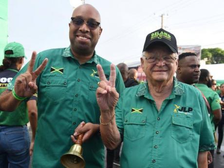 Credit: Ian Allen Member of Parliament for St Andrew North Central, Karl Samuda (right), and the JLP's candidate for the constituency, Delano Seiveright.