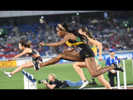 Amoi Brown in the shuttle relay at the IAAF World Relays in Yokohama, Japan.